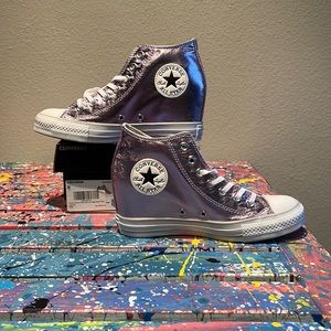 CONVERSE WEDGE SNEAKER PINK METALLIC SIZE 8 NEVER WORN